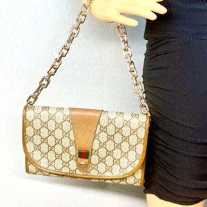 🌟AUTH GG MONOGRAM GUCCI WEB SHERRYLINE OPHIDIA CLUTCH/CROSSBODY BAG🌟VTG EUC!
